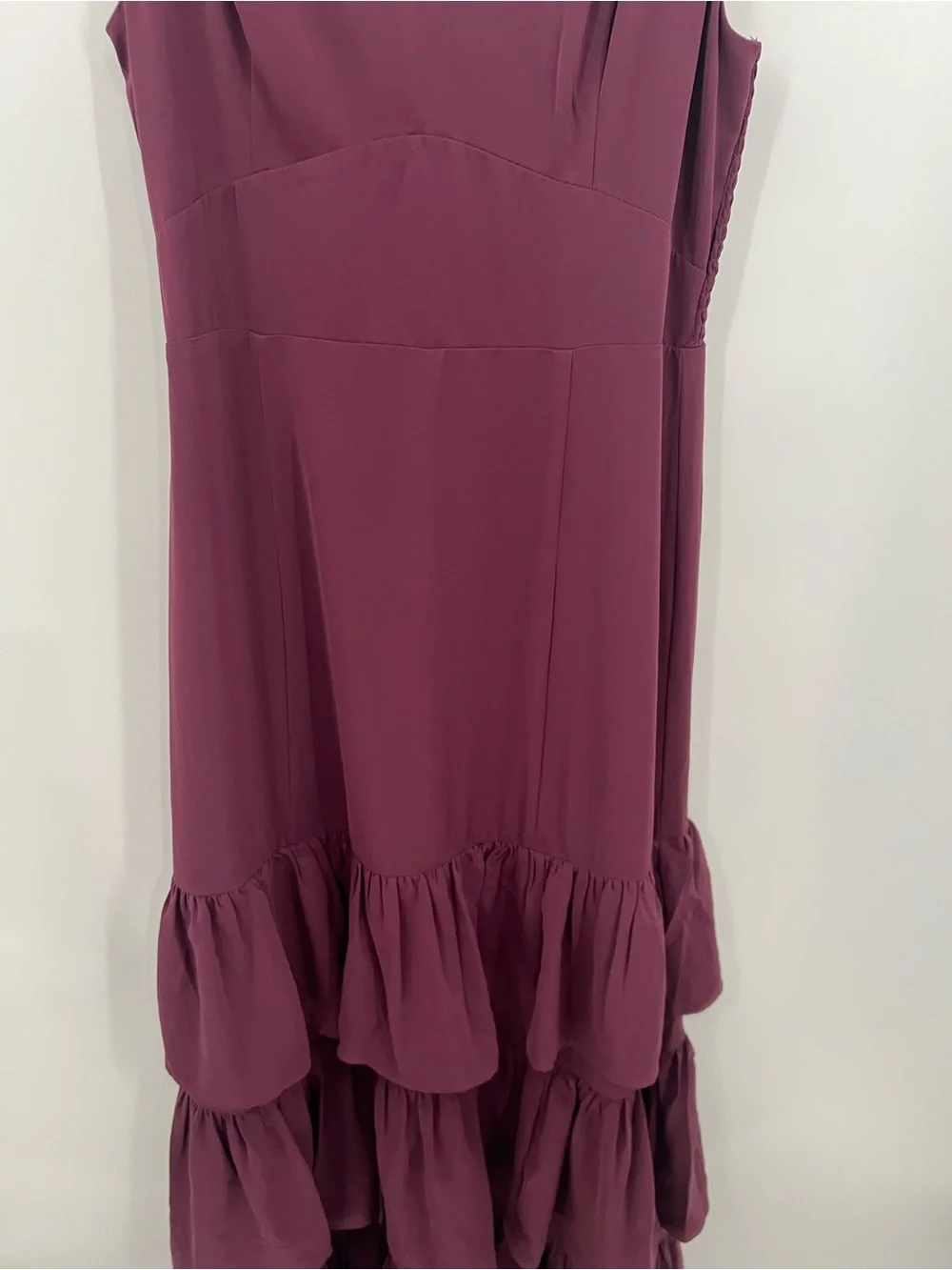 Abercrombie & Fitch Maroon Matte Satin Tiered Ruffle Maxi Dress